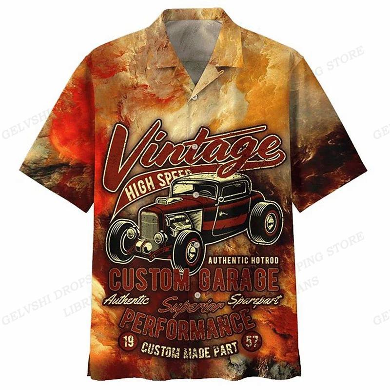 Camicia Hawaiana da Uomo Stampa Grafica Auto Camicie Uomo Moda Casual Blusa da Spiaggia Vacanza Revers Motocicletta Camisa