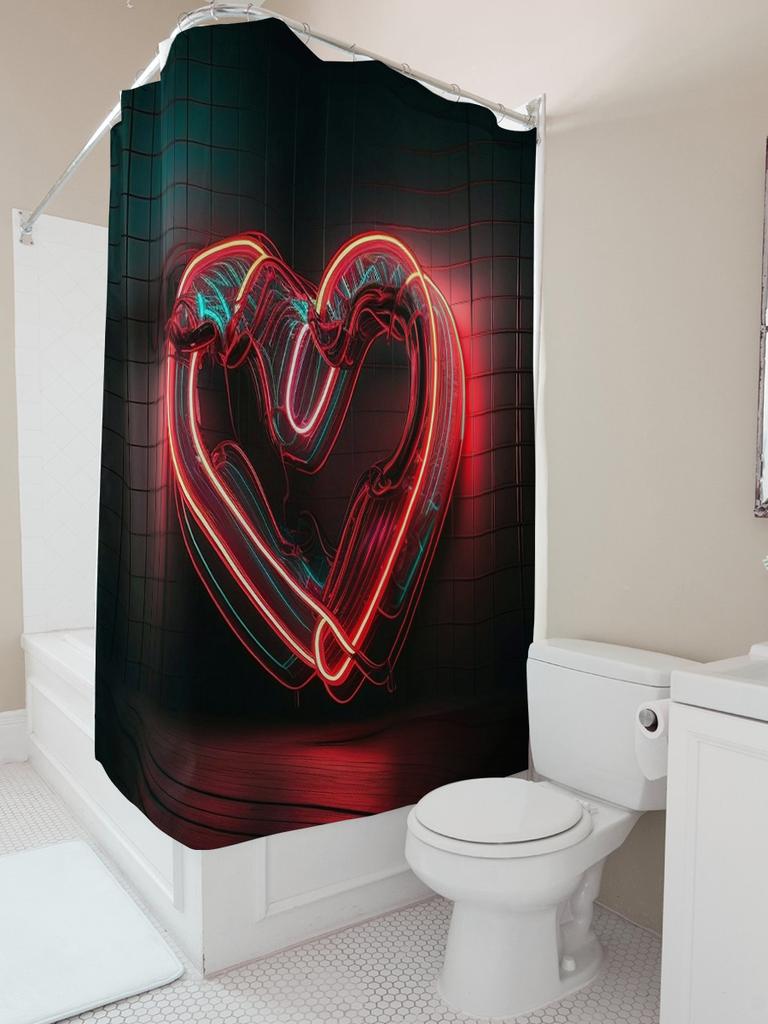 3D Neon Heart Shower Curtain | Modern and Stylish Bathroom Decor