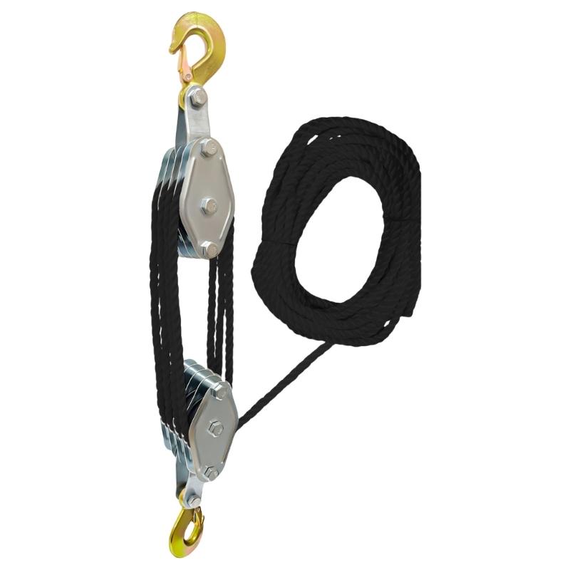 Heavy Duty Pulley Block System Mechanical Advantage 1100/2200Lbs Capacity 3/4 Wheel Rope Pulley Hoist for Garage Hunting
