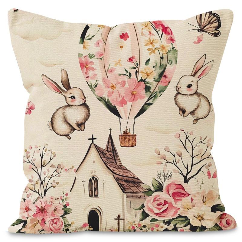 

Easter Bunny Print Pattern Home Decor Pillowcase Bedroom Living Room Sofa Decoration Polyester Cushion Cover with Zipper 45x45cm