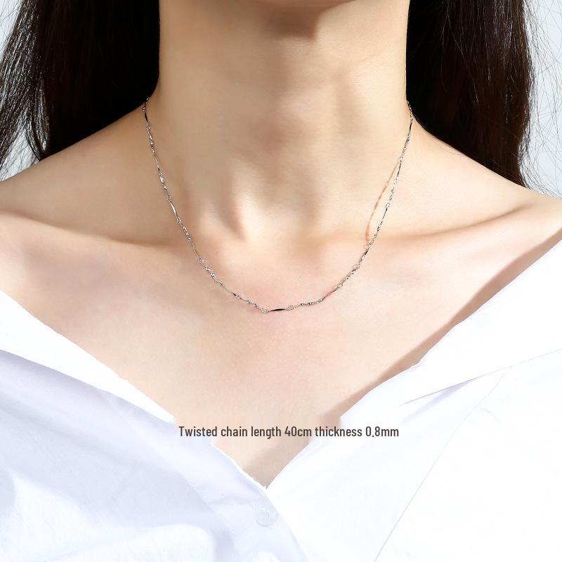 

Sterling Silver Women’s Simple Clavicle Choker Necklace, Thin S925 Silver Chain, White Gold Finish. S925 Silver