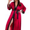 Camiciola da notte da donna taglia grande colore rosso tinta unita con patta nera in raso casual e comoda
