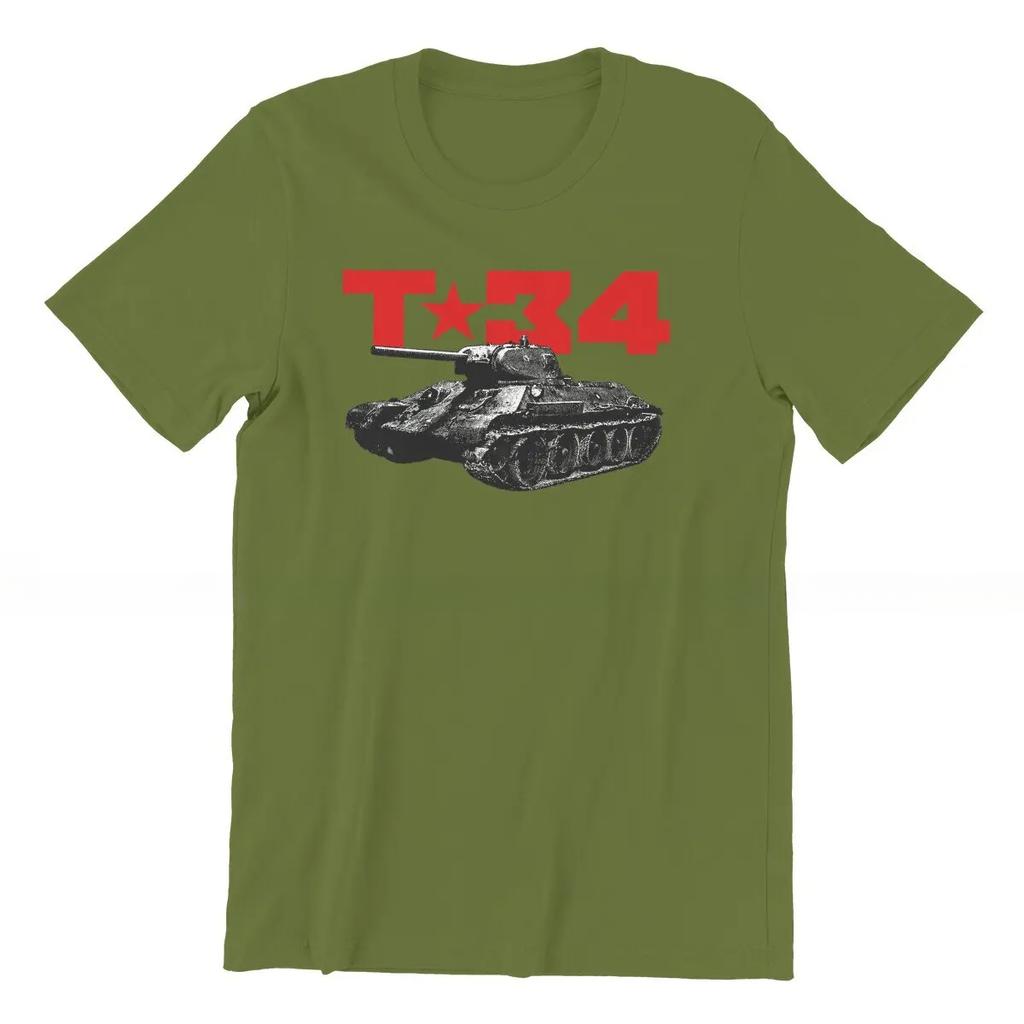 T-34 Tank Pattern Casual T-Shirts Russian USSR CCCP Style Streetwear Casual Short Sleeve Men's T-shirts
