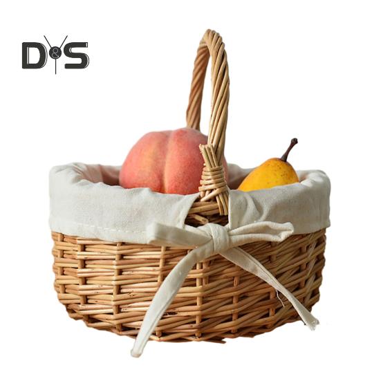 Φυσικό Ψάθινο Καλάθι Λουλουδιών Χειροποίητο Καλάθι Ιτιάς με Χερούλι Συμπαγές Φορητό Πολυλειτουργικό Πασχαλινό Καλάθι Φρούτων Λουλουδιών