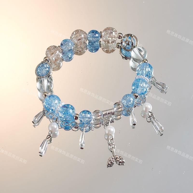 Moana deep sea blue bracelet, original gradual change niche blue sea fishtail starfish glazed bracelet