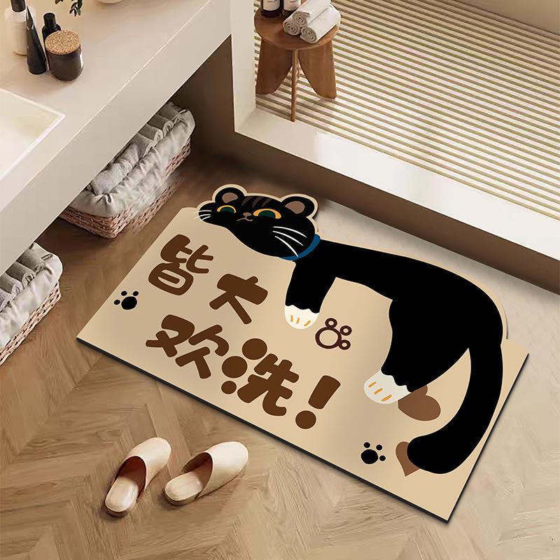 Cartoon Cat Diatom Mud Floor Mat - Dirt & Wear Resistant, Easy-Clean Bathroom Entryway Mat