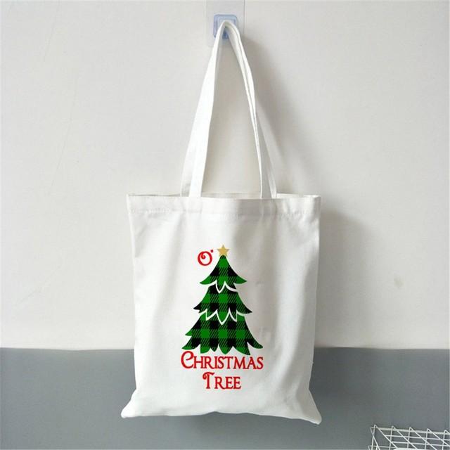 Merry Christmas Women Canvas Shopping Bag Gift Christmas Tree Shopper Bag Handbag Eco Tote Bag Fashion Female Shoulder Bag