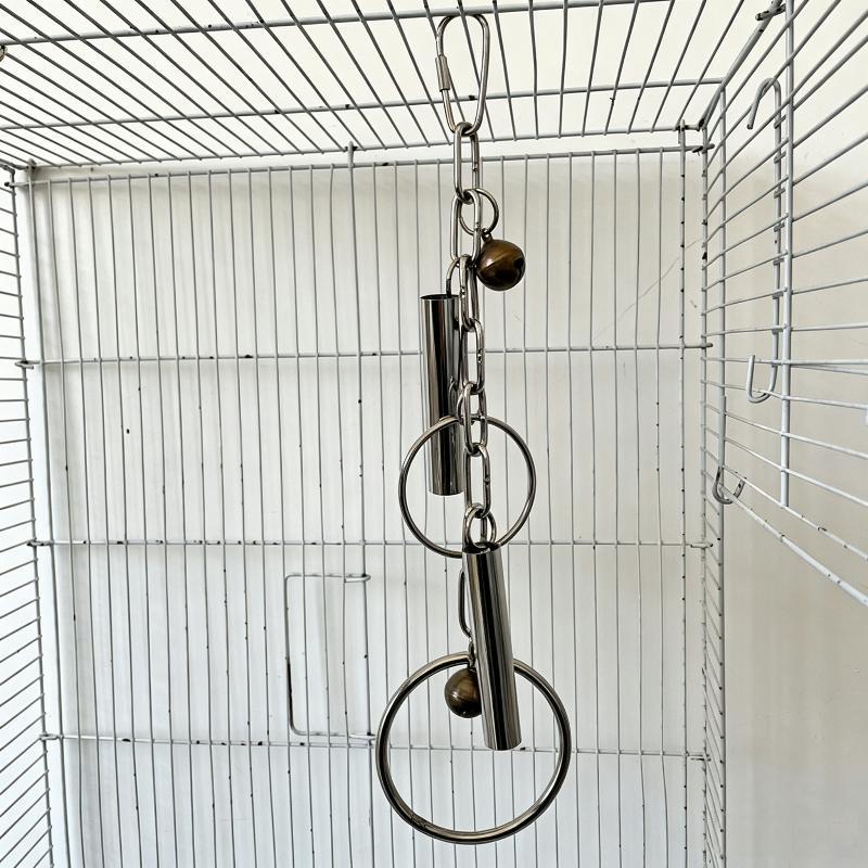 Stainless Steel Parrot Chew Toy Ring Bell Hanging Toy Bird Beak Grinding Toy For Macaw Cockatoo African Grey Cage Accessories