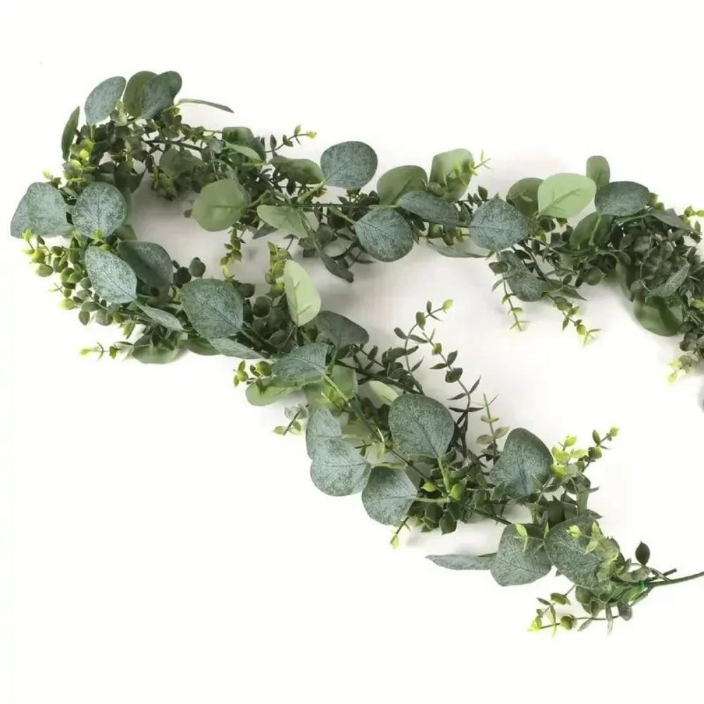 Realistic Fake Eucalyptus Vine Wall Hanging Greenery Garland Eucalyptus Leaves Vine Archway White Flowers Simulation Plant