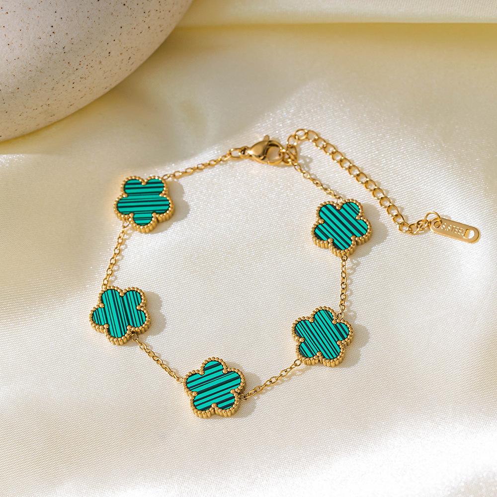 

Популярный пятилистный цветок пятицветный двухсторонний лепестковый браслет мода универсальный тренд ювелирные изделия женщины