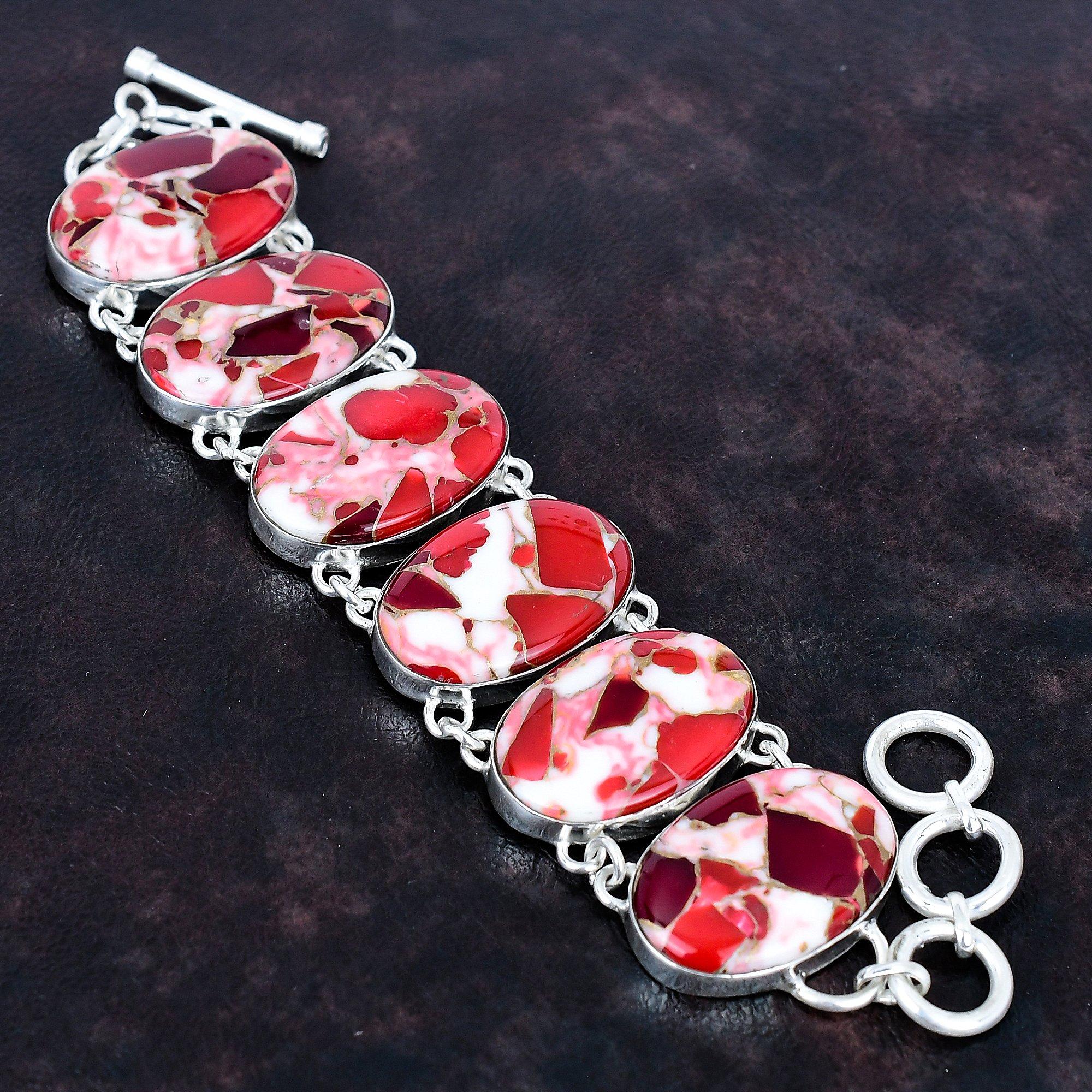 

Браслет из кингманской красной мохавской медной бирюзы, браслет из стерлингового серебра 925 пробы, браслет с регулируемой цепочкой, браслет с драгоценным камнем, ювелирные изделия ручной работы, подарки для мамы Adjustable