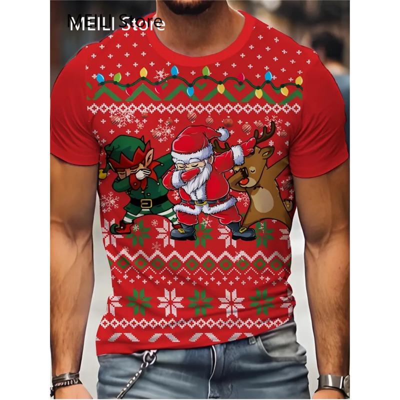 Camiseta Masculina Papai Noel Estampa Gráfica Pulôver Verão Casual Manga Curta Camiseta Engraçada Camisetas Masculinas Natal Roupa Oversized