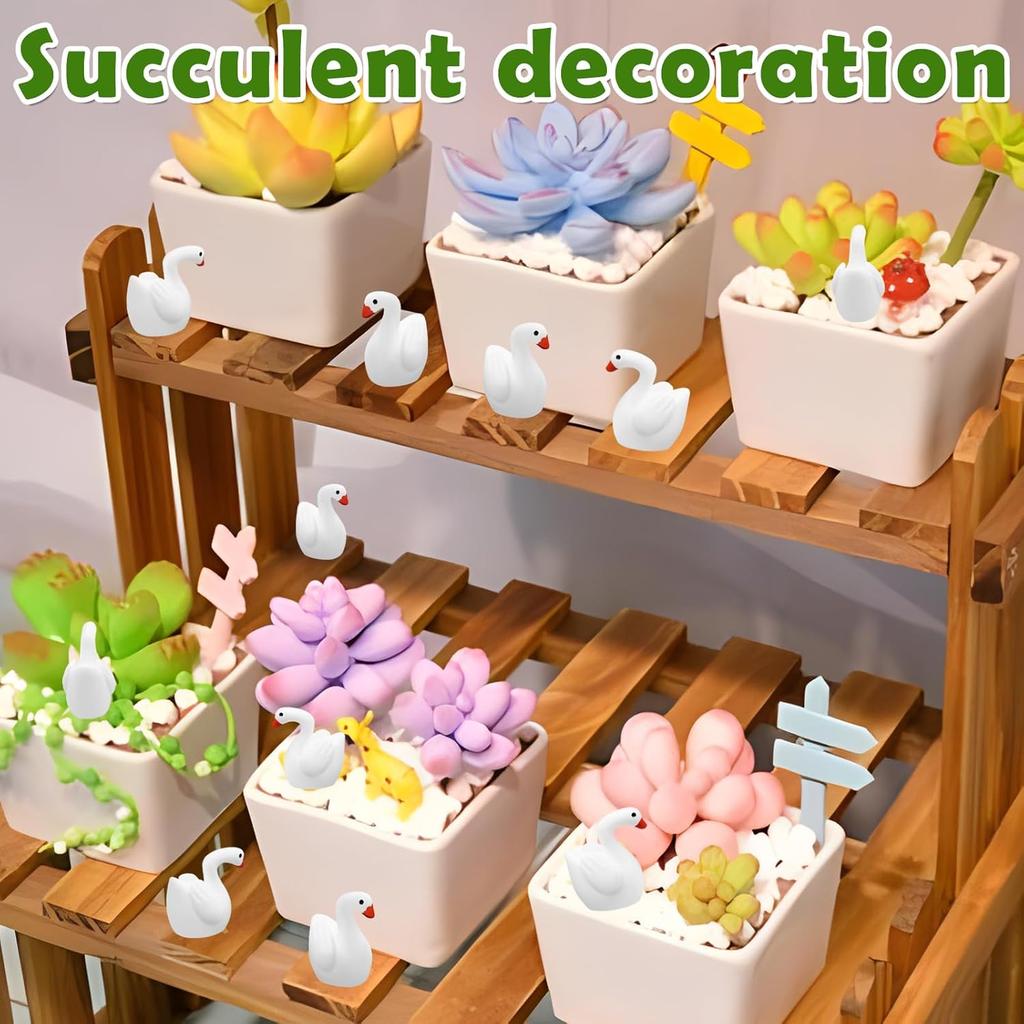 50 Stück Mini-Gänse Harz Winziger Schwan Miniatur Dekor Figur Puppenhaus Garten Dekor Kunststoff Mikro-Landschaftsverzierung Kuchen DIY Basteln