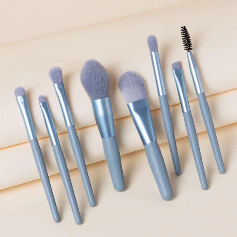Mini Portable 8Pcs Makeup Brush Set Soft Synthetic Bristles Cosmetic Brushes with Storage Bag for Trip Outdoor Use