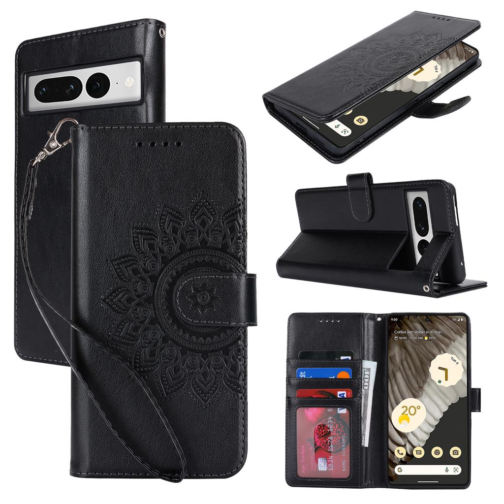 For Google Pixel 7 Pro 5G Case Textured Leather Wallet Phone Cover with Strap