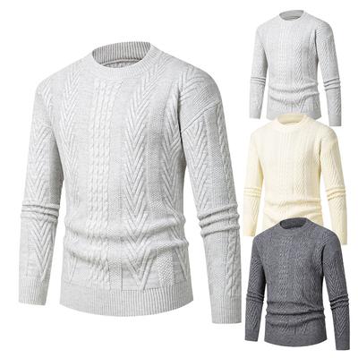 Jacquard Knitted Sweater Loose Large Size Men's New Large Shoulder Round Neck Pullover Winter Casual Sweater