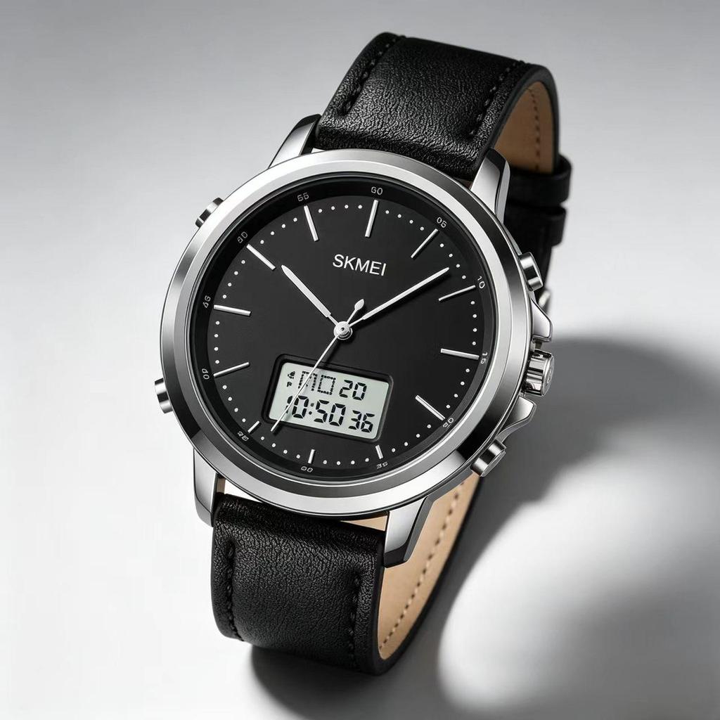Men's Watch SKMEI Leather Strap 50M Waterproof LED Backlight 1652