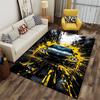 Black Sports Car with Yellow Splash suitable as a non-slip mat for the living room or bedroom sofa