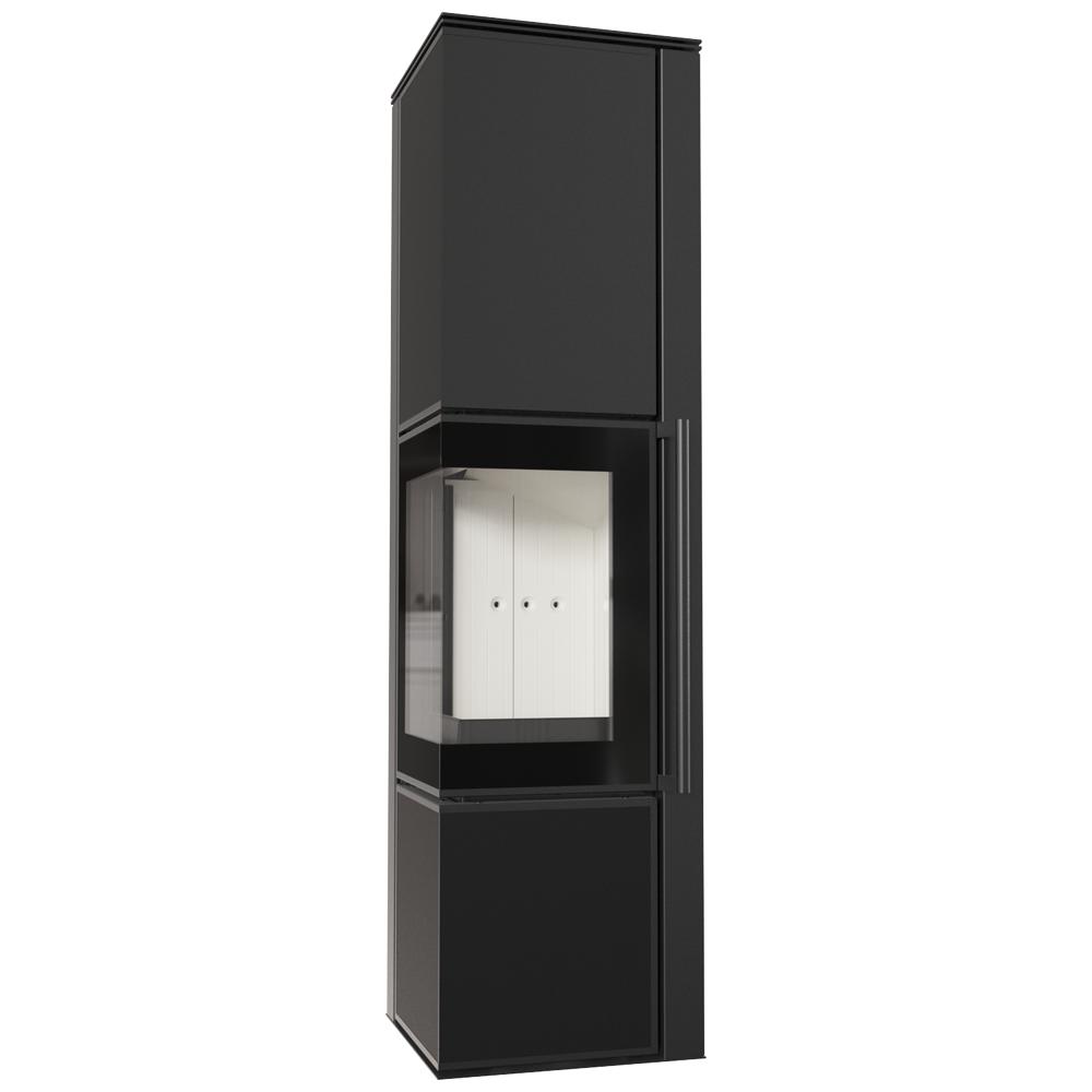 Wood burning steel stove KRATKI TORA/L 8 kW Ø 150 quartz sinter Nero Assoluto self closing door