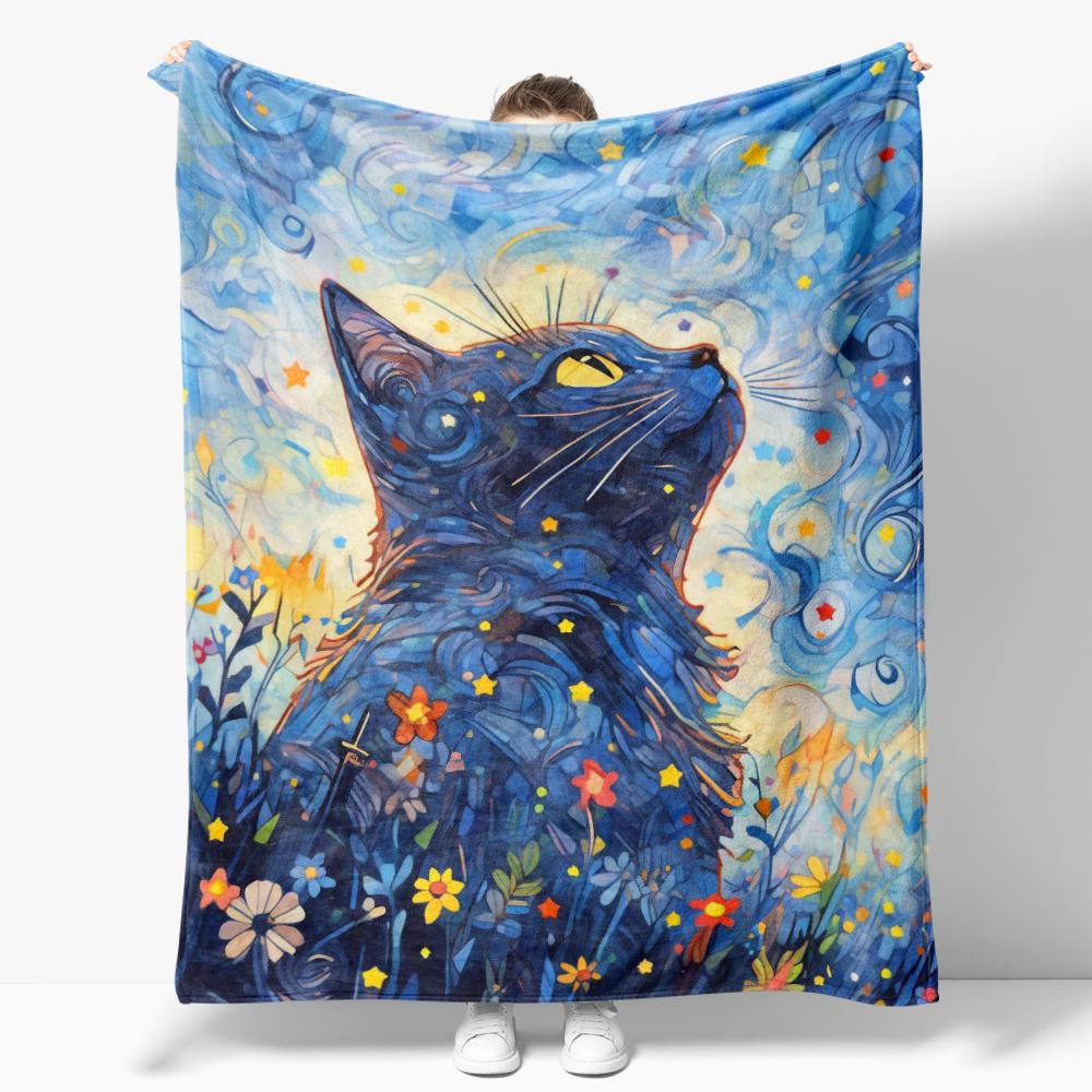 The Starry Night Throw Blanket Art Oil Painting Style Soft Cozy Blankets Soft Warm Flannel Blanket for Bed Room Home Sofa