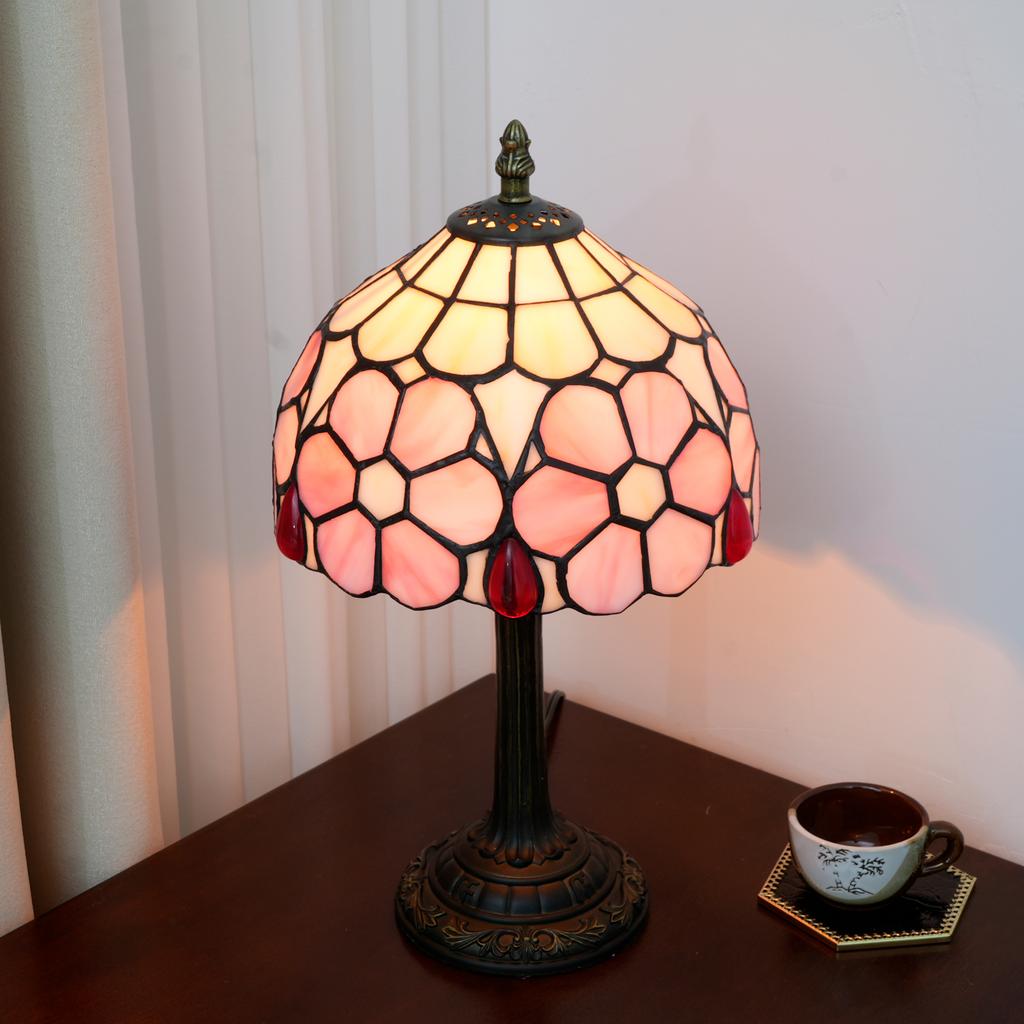 European Pink flower Retro Restaurant Bar Cafe Stained Glass Bedside Bedroom Creative Small Table Lamp Home Decor Lighting