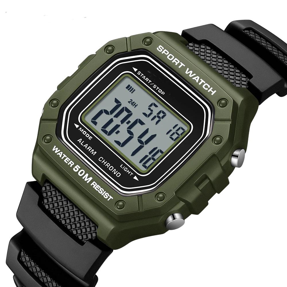 Herrenuhr Elektronisches Digitales Uhrwerk Rechteckiges LED-Anzeige Zifferblatt Outdoor Sport Wasserdicht Herrenarmbanduhr