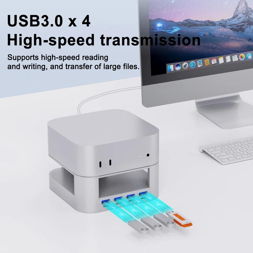 Mini Docking Station for 2024 Mac Mini M4 Computer USB Hub Desktop Stand USB Port Hub for Mac Mini M4 Pro PC Accessories