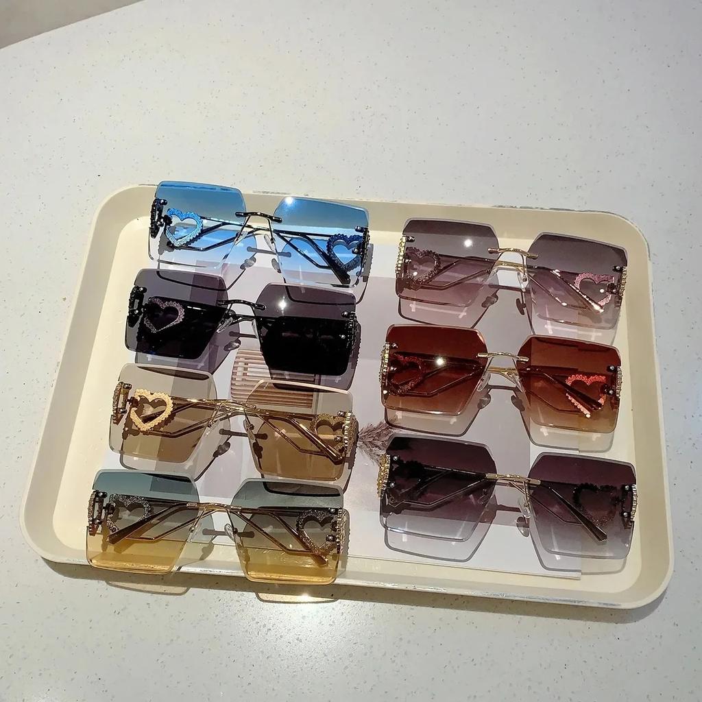 Classic Rimless Square Sunglasses Women Men Designer Brand Sun Glasses Female Male Minimalist Metal Mirror