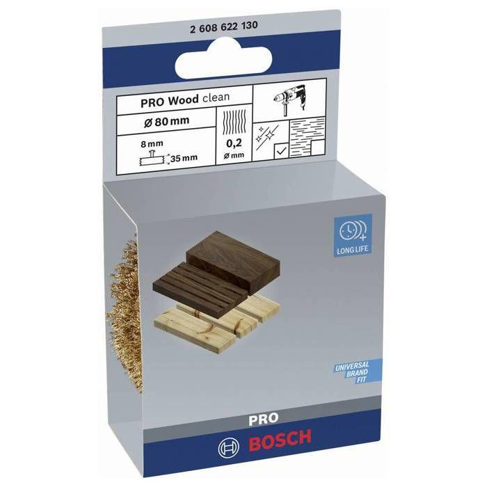 Brosse circulaire - BOSCH - Ø 80 mm - Fils ondulés laitonnés - Idéale pour le cérusage du bois - Jaune