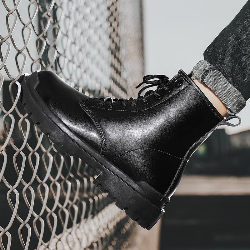 Genuine Leather 35~45 Thick-soled Boots Men Women Short Boots Winter Casual Rubber Shoes Fashion High-top 8 Holes Couple Boots