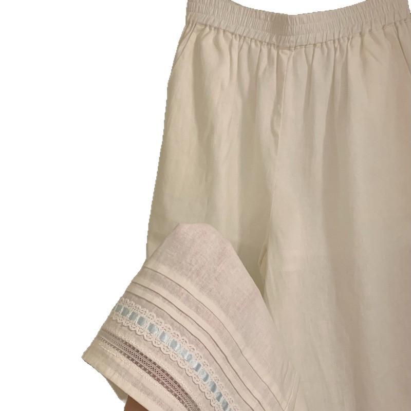 Korean design sense linen lace suspender pajamas women's summer new large size loose can be worn outside wide leg pants set