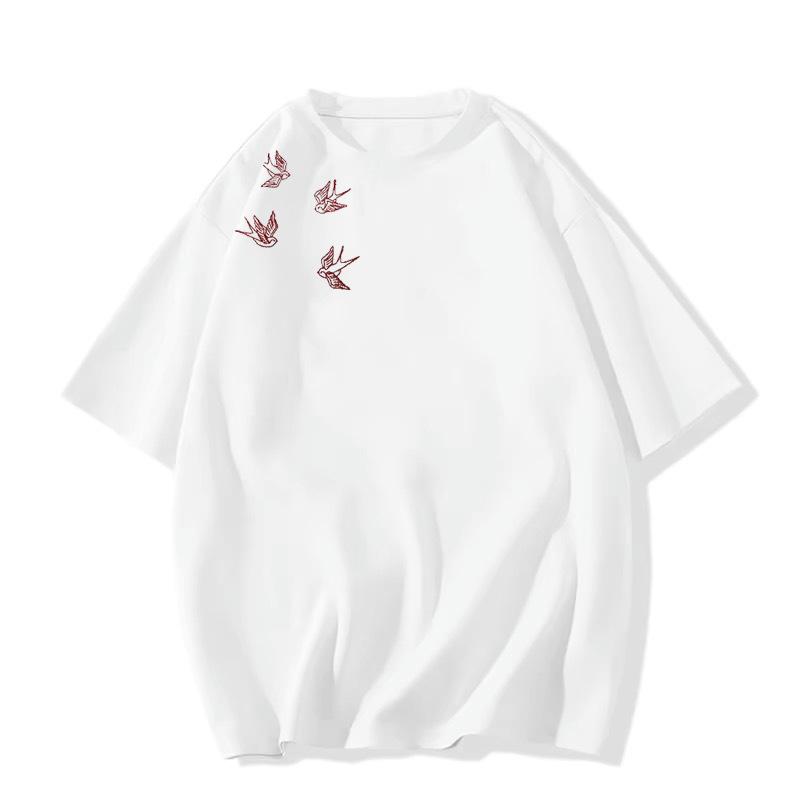 Cotton short-sleeved t-shirt women's print pattern literary niche design sense ins American retro oversize top tide