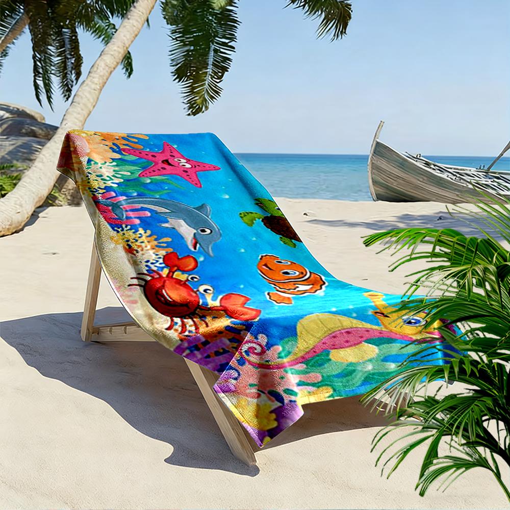 Cartoon Sea Animals and Coral Design Beach Towel Quick-drying for Travel Outdoor Sports Jogging Beach and Swimming