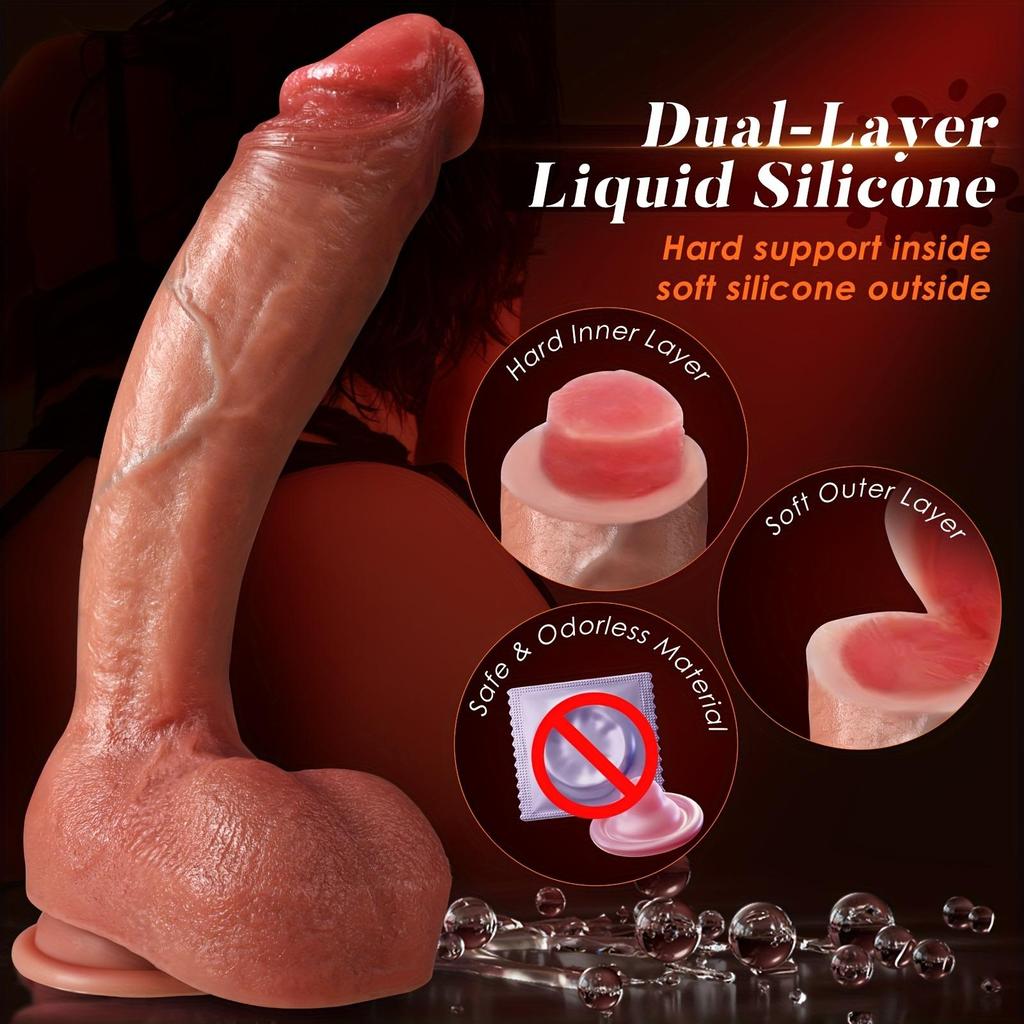 1pc OKFIT Liquid Silicone Dildo, 10.6" Realistic G-Spot Stimulator, Strong Suction Base, Manual Use, No Battery Required, for Female Massager