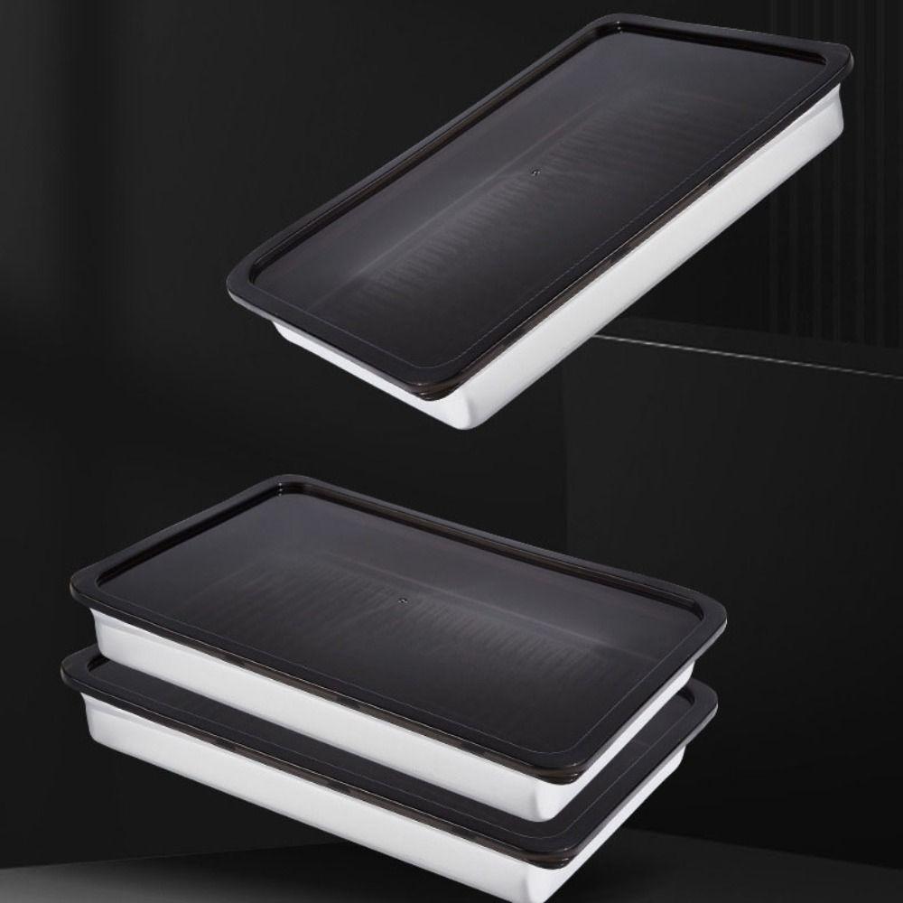 Stainless Steel Fresh-keeping Box Rectangular Non-stick Bottom Dumplings Box Large Size with Plastic Lid Food Storage Tray
