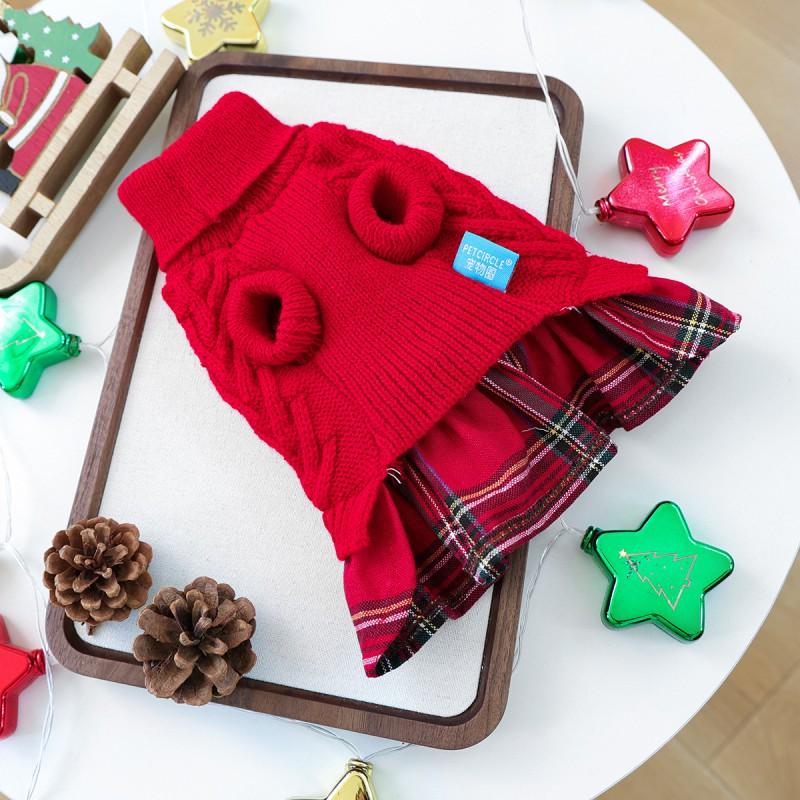 Pet Dog Sweater Dress Small Breeds Christmas Theme Gold Reindeer Knit Outfit Winter Warmth