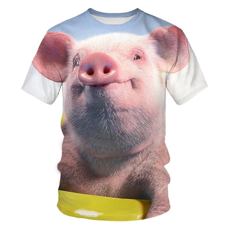 Summer Men's Tee Fashion Pig T-shirt Harajuku 3D Printing Casual Classic Tee T Shirt Round Neck Short-sleeved Top Clothing