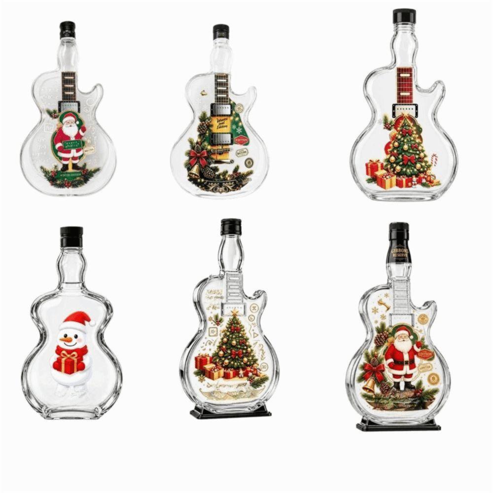 Santa Claus Christmas Guitar Shaped Decanter Snowman Xmas Tree Guitar Liquor Storage Bottle Ornaments Clear Glass Bottle
