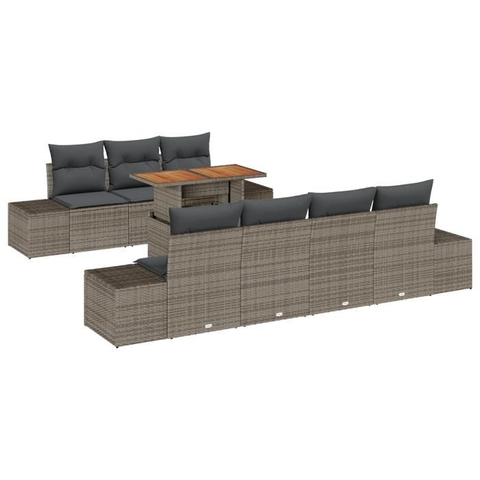 VidaXL Ensemble de Sofa de Jardin de 8 Pièces avec Coussins Gris Rattan Poly 3358659