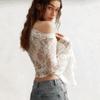 Elegant Lace Bell Sleeve Off-Shoulder Sheer Cover-Up