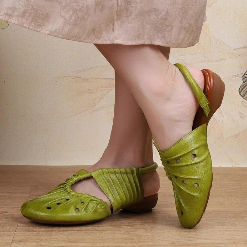 Fashion 2025 Summer New Cowhide Roman Sandals for Women Retro Pleated Braided Hollow Women Flat Shoes Fashion Comfort Sandals Sandalia