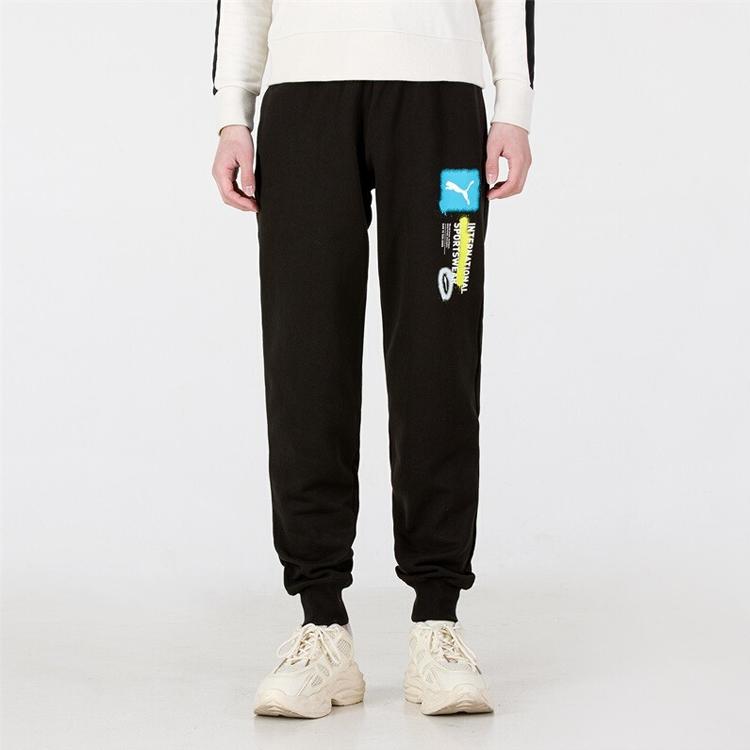 PUMA Graffiti Logo Print Cuffed Knit Joggers Men Bottoms Black 536306-01