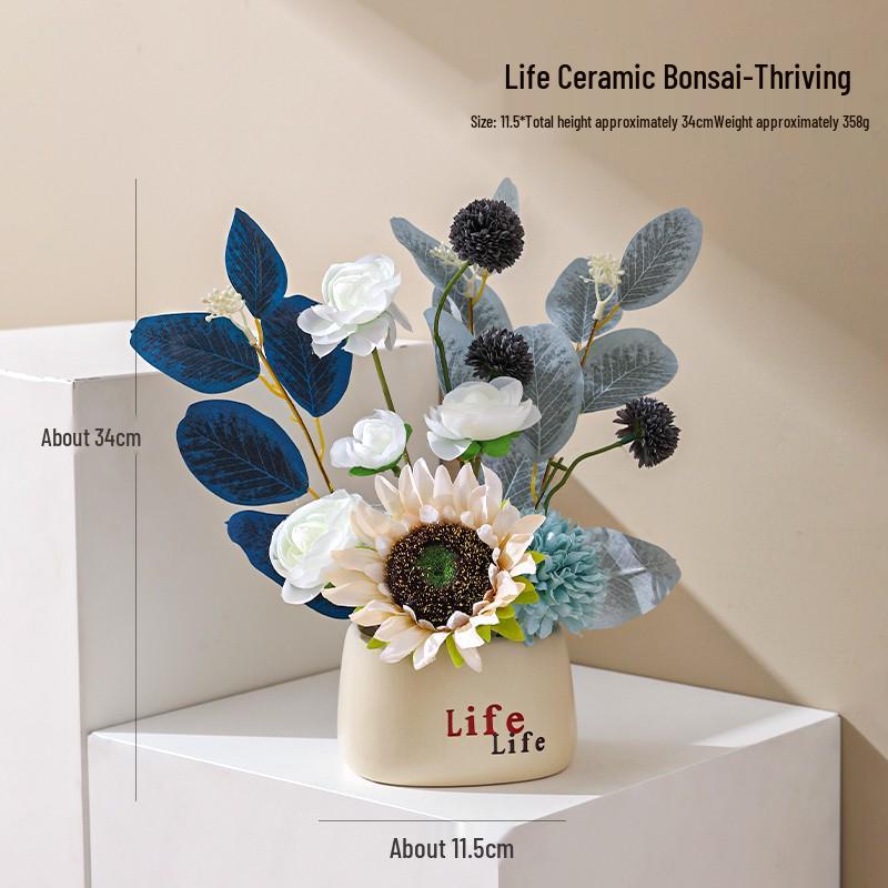 Nordic Bionic Green Faux Bonsai Plants - Indoor Tabletop Decor for Office & Living Room
