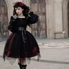 Milky Time Gothic Lolita Dress, Black and Red, with Chiffon Chains, Cosplay Costume for Women (Small, Red)