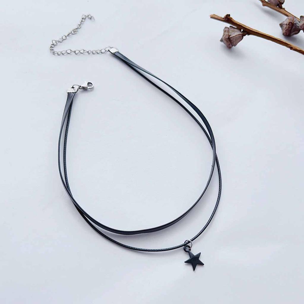 1 a retro fashion personality contracted stars the moon double black leather choker necklace cervical collar neck jewelry neckla