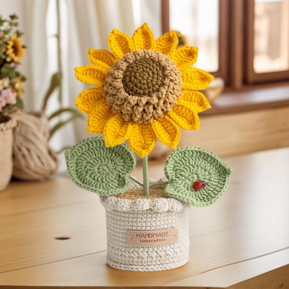 Knitted Flowers Decorations Decorative Crochet Flowers Potted Plants Knitted Artificial Flowers Gifts for Friends