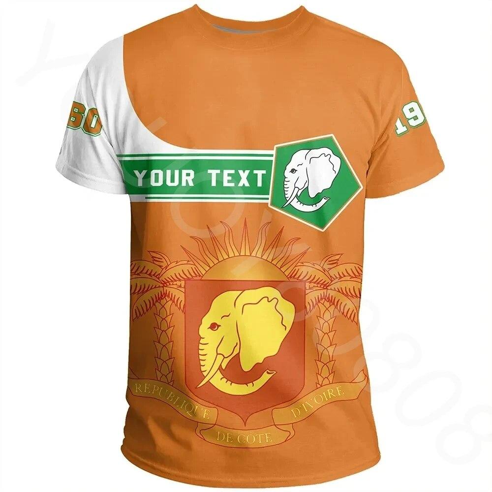Summer Africa Round Neck Short Sleeve T-Shirt Men's 3D Printing - Ivory Coast Tee Pentagon Style