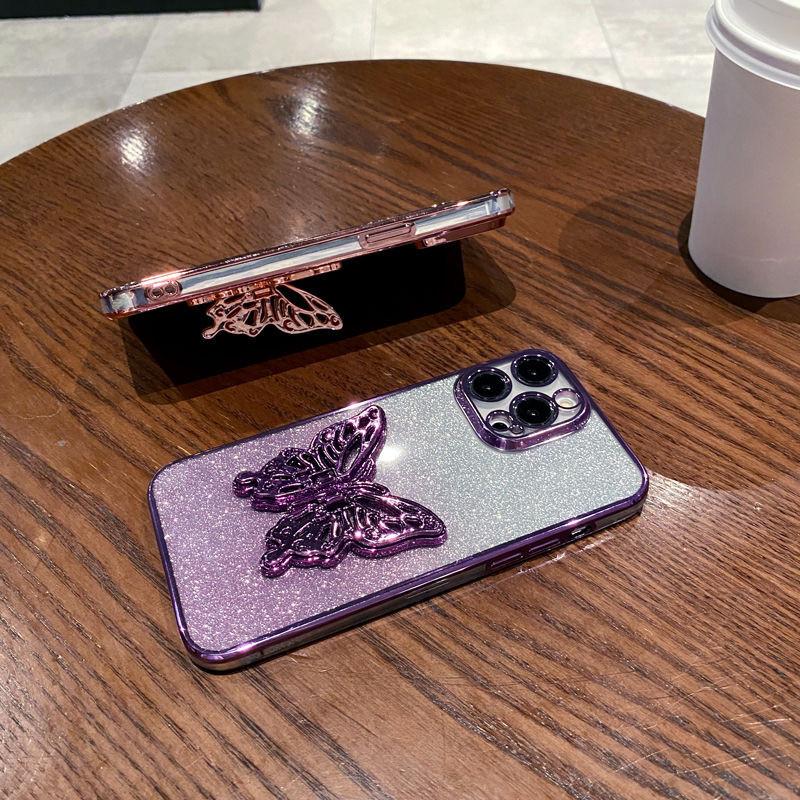 For Xiaomi 15T Pro Case with Cute Butterfly Stand Luxury Slim Gradient Clear Plating Glitter Girls for Xiaomi 15T Back Cover