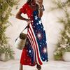 Women Plus Size V Neck Short Sleeve Colorful Floral Printed Straight Long Dress
