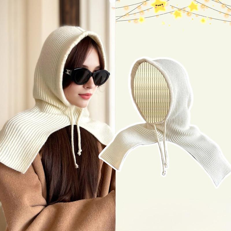 Căciulă Balaclava Stil Coreean de Iarnă pentru Femei Nouă la Modă și Versatilă Protecție Gât Protecție Împotriva Frigului Căciulă Tricotată Îngroșată și Călduroasă